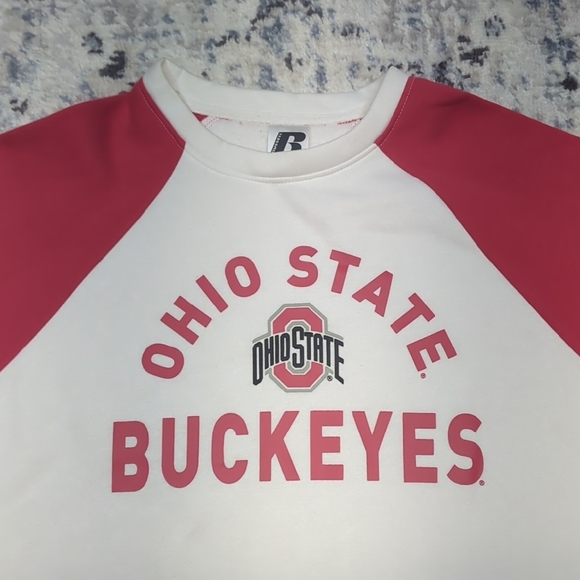 Ohio State Buckeyes Raglan Sweatshirt M Russell Athletic Red White Pullover - Picture 3 of 5